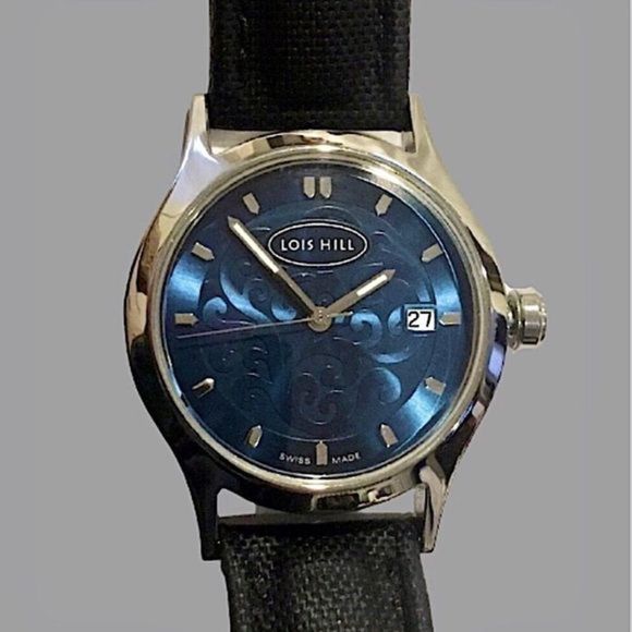 LOIS HILL Swiss Blue Round Face Watch with Black Leather Replacement Band - Picture 13 of 16